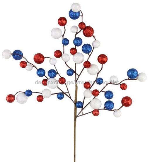 17"L Round Mixed Glitter Ball Pick Red/White/Blue HJ1058 - DecoExchange