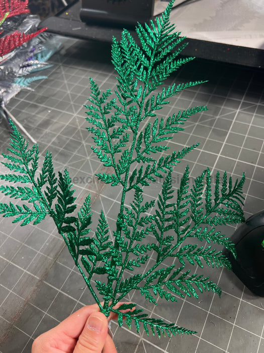 18.5’’L Glitter Fern Leaf Spray Emerald Green Xs244106 Pick