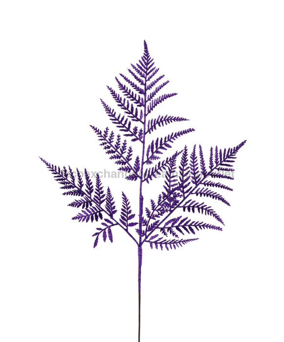 18.5"L Glitter Fern Leaf Spray Purple XS244161 - DecoExchange