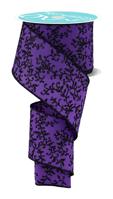 2.5"X10Yd Glitter Mini Leaf Vines Purple/Black RGH129323 - DecoExchange®