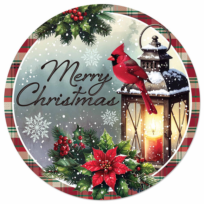 12"Dia "Merry Christmas" W/Cardinal Sign Red/Green/Blue Grey MD1898