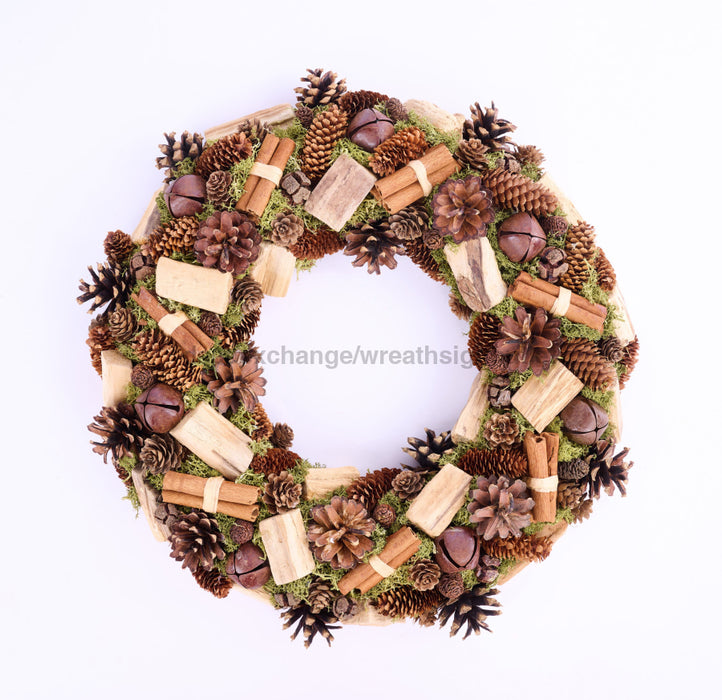 18’’Dia Pinecone/Jingle Bell Wreath Natural/Green/Rust Xx8655 Pick