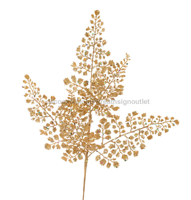 18’’L Glitter Maidenhair Fern Spray Gold XS2142 Pick