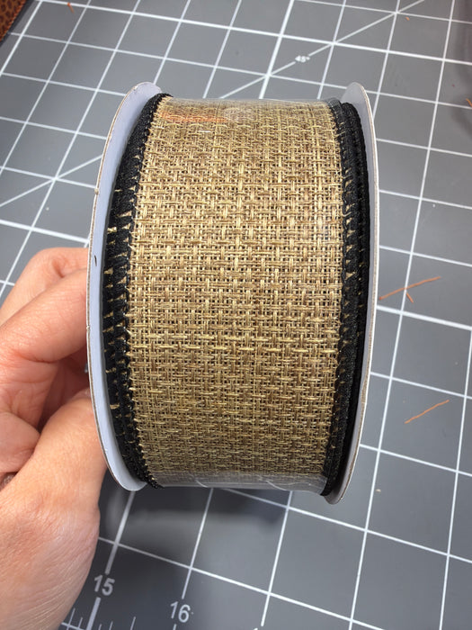 1.5"X10Yd Cross Royal Burlap Light Brown/Black RG1275T8 - DecoExchange®