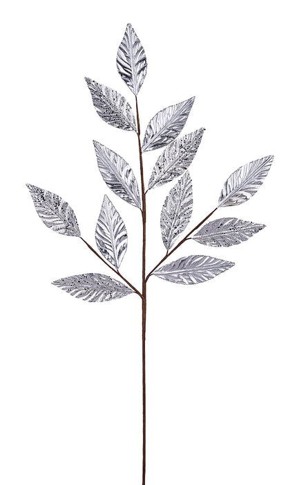 33"L Metallic Glitter Leaf Spray Silver XS257724