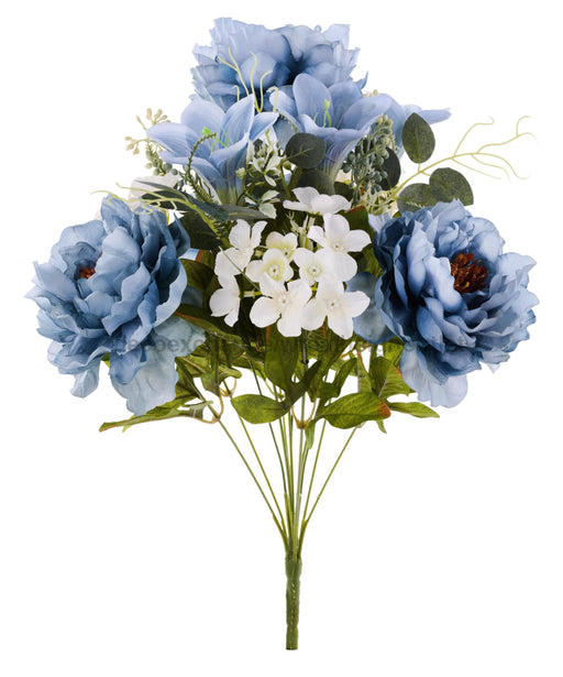 19’’L Peony/Lily Bush X12 Smoke Blue/Cream FB194144 Greenery