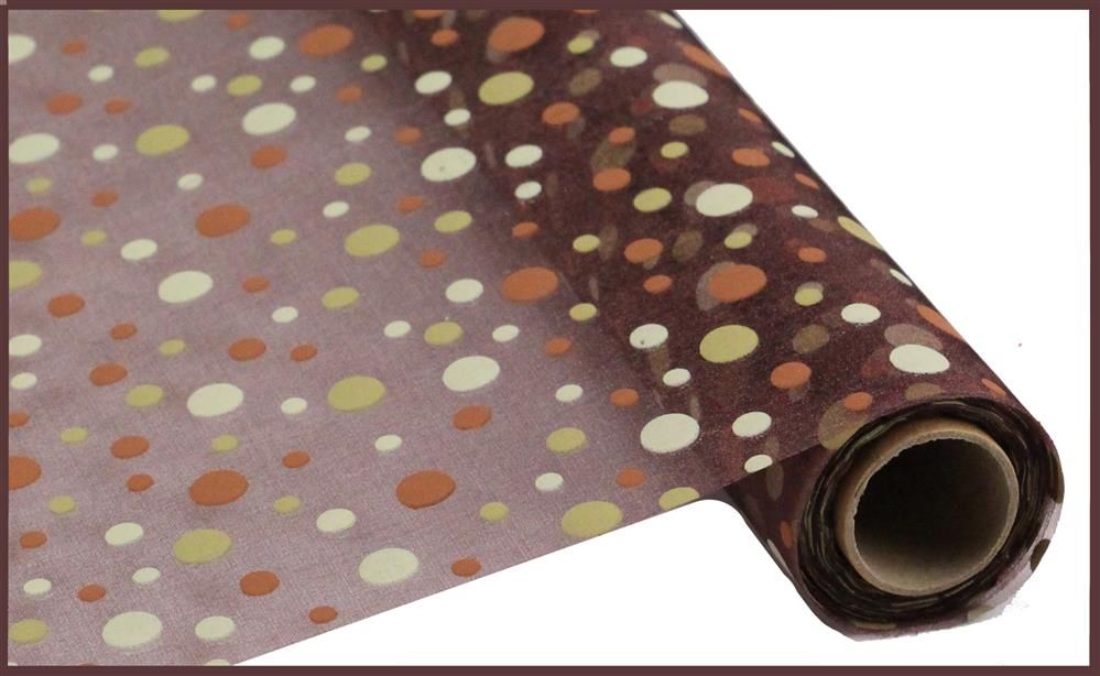 19"X10Yd Polka Dot Sheer Fabric Brown/Orange/Yellow/Cream RF2335M9 - DecoExchange
