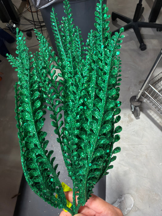 Glitter Plastic Leaves Bush x 5 H16 86929GN