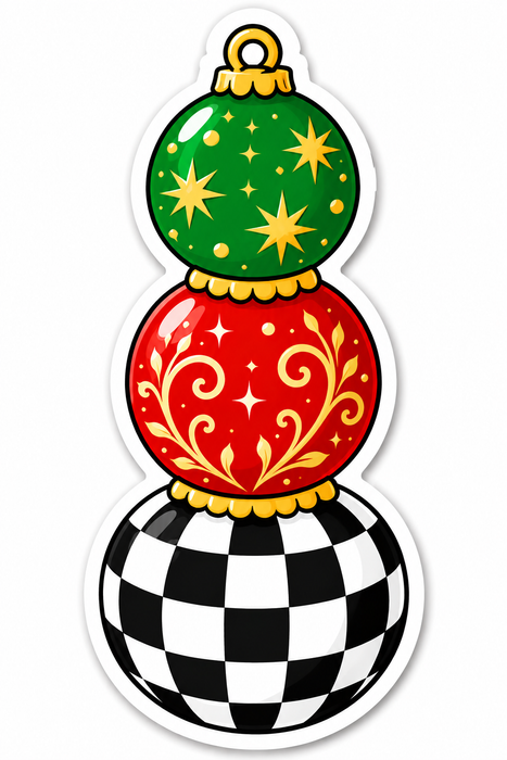 Stacked Christmas Ornaments Green Red and Checkered, DBJ-W-0072-DH-32, 32" Door Hanger