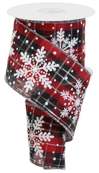 2.5"X10YD Plaid W/SNOWFLAKE Glitter Red/Black/White RGE1292