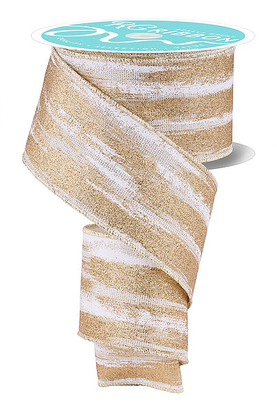 2.5" X 10YD Glitter Paint Strokes/Metallic Off-White/Gold/White RGH147308