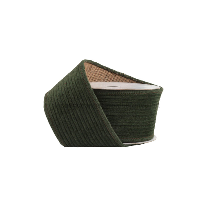 2 1/2’’ Wired Corduroy Ribbon Green With Burlap Back | 5 Yard Roll 6449W-570-63C