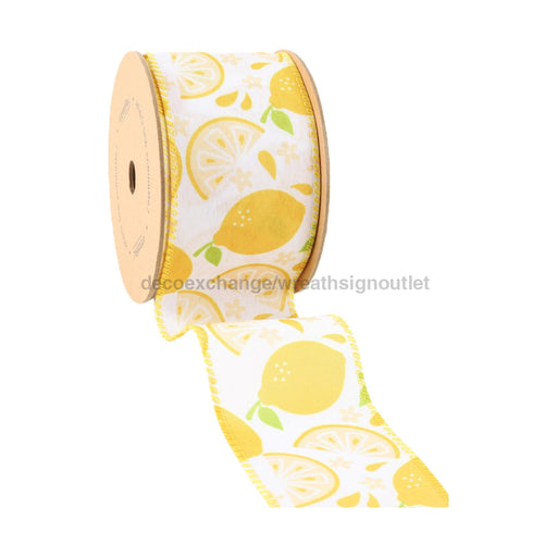 2 1/2’ Wired Ribbon | Lemon Slice On White 10 Yard Roll 9318W-640-63E