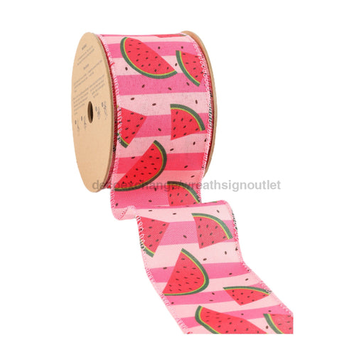 2 1/2’ Wired Ribbon | Pink Striped Watermelon Slice 10 Yard Roll 9317W-157-63E