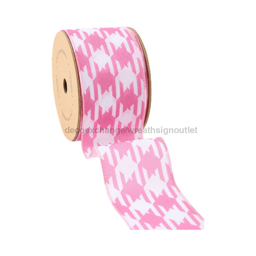 2 1/2 Wired Ribbon | Pink/White Herringbone 10 Yard Roll 9204W-150-63E