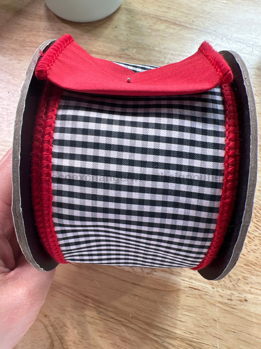 2.5’’ X 10Yds Faux Dupion Mini Check Red Back Black-White Ds-87-1642 Ribbon