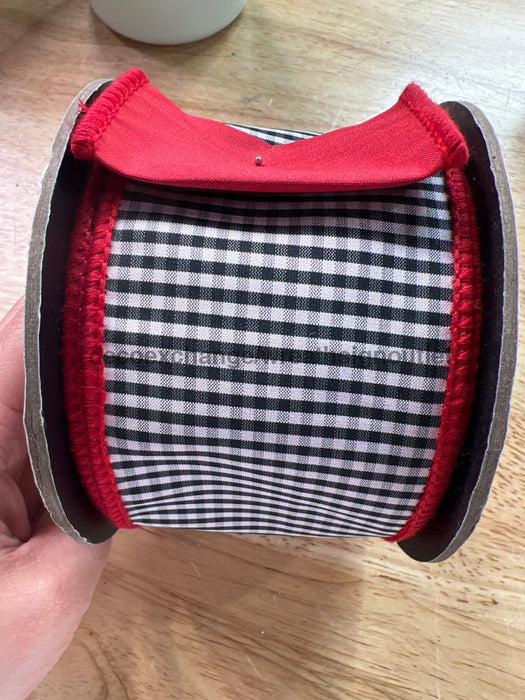 2.5’’ X 10Yds Faux Dupion Mini Check Red Back Black-White Ds-87-1642 Ribbon