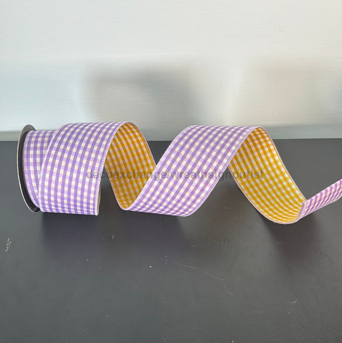 2.5’ X 10Yds Poplin Gingham Lavender Golden Yellow 09-4391 Ribbon