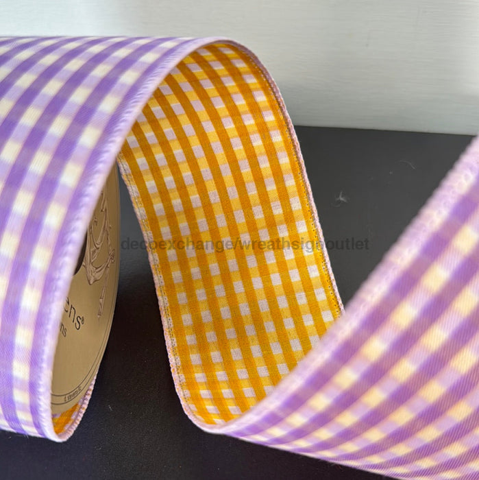 2.5’ X 10Yds Poplin Gingham Lavender Golden Yellow 09-4391 Ribbon