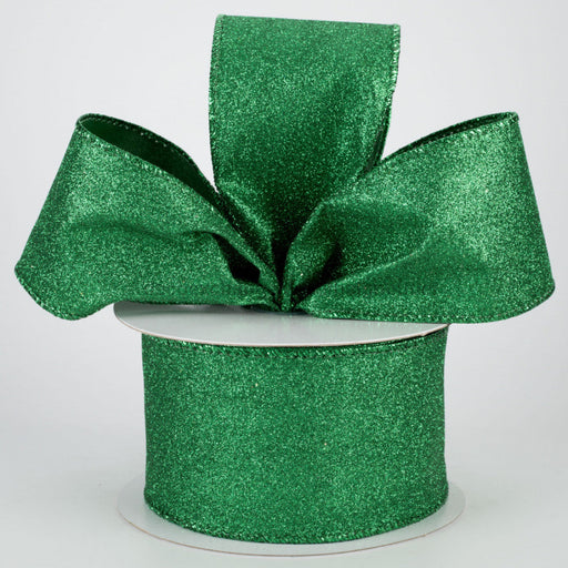 2.5"X10Y Ribbon EMERLD ALL FLAT GLITTER X820640-17 - DecoExchange