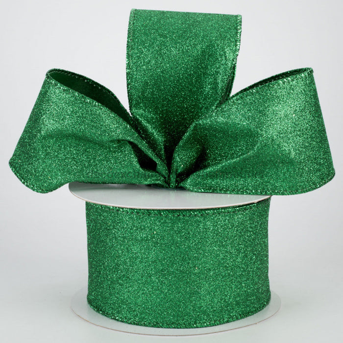 2.5"X10Y Ribbon EMERLD ALL FLAT GLITTER X820640-17 - DecoExchange