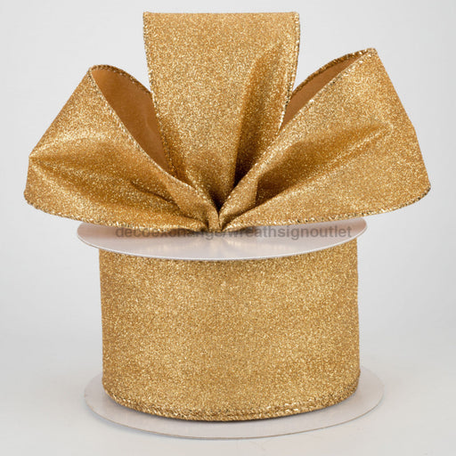 2.5"X10Y Ribbon GOLD ALL FLAT GLITTER X820640-15 - DecoExchange
