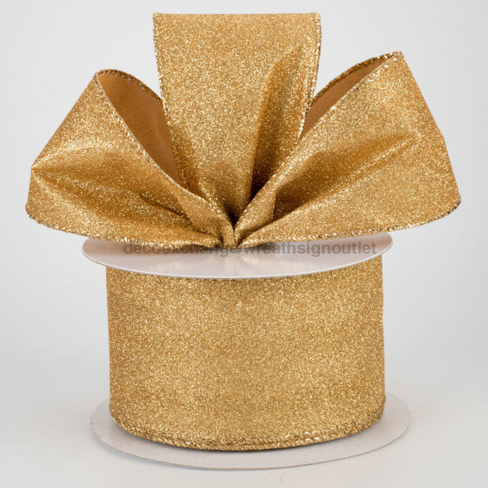 2.5"X10Y Ribbon GOLD ALL FLAT GLITTER X820640-15 - DecoExchange