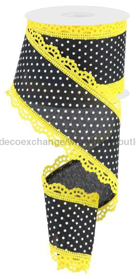 2.5’X10Yd Raised Swiss Dots W/Lace Black/Yellow Rg08870Cj Ribbon
