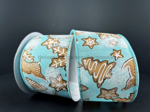 2.5’X10Y Aqua Satin Ribbon With Gingerbread Deer (Product Code: 78487-40-45)