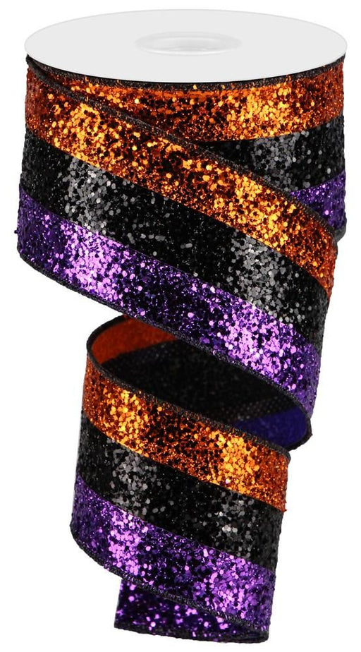 2.5"X10Yd 3-In-1 Large Glitter Orange/Black/Purple RG8982YR - DecoExchange