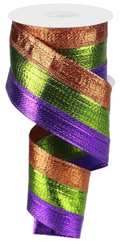 2.5"X10Yd 3-In-1 Metallic Ribbon Purple/Lime Green/Copper RG01403A1 - DecoExchange