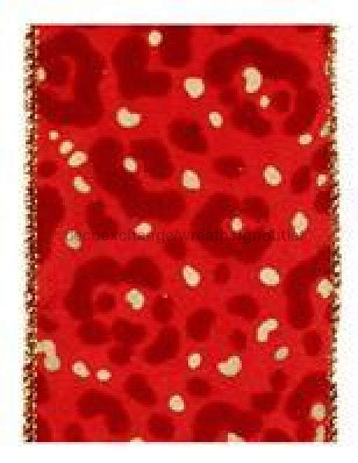 2.5"X10YD ANIMAL PRINT Red/Gold Ribbon RZ0194 - DecoExchange