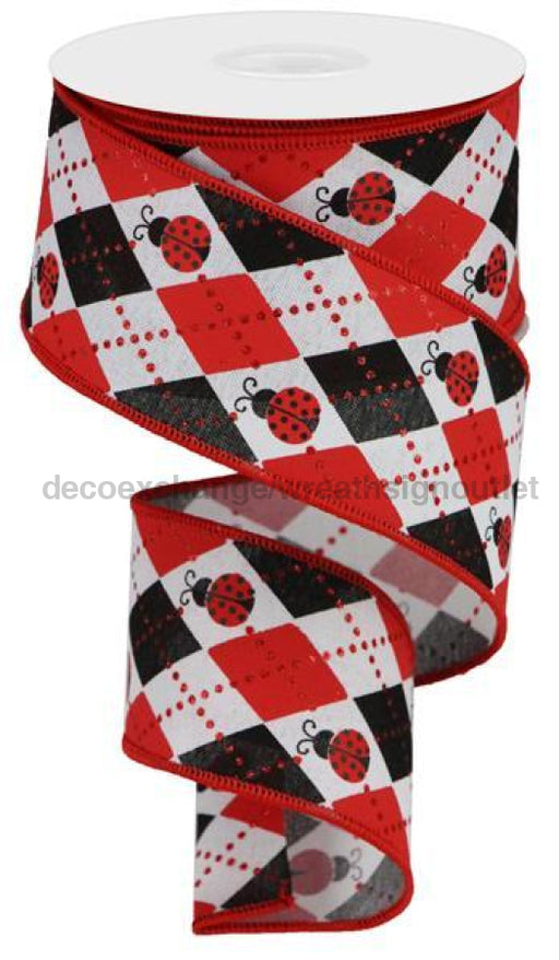 2.5"X10Yd Argyle Ladybugs On Royal White/Red/Black RGA136527 - DecoExchange