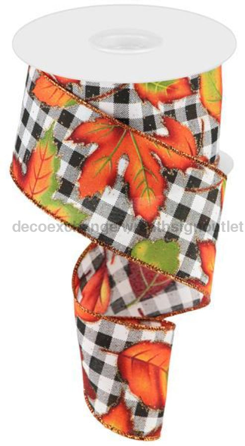 2.5"X10Yd Autumn Leaves White/Black/Green/Ylw/Org RGC167627 - DecoExchange