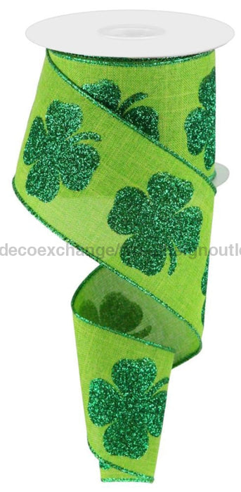 2.5’’X10Yd Bold Clover Print On Royal Fresh Green/Grass Green Rg01661Lt Ribbon