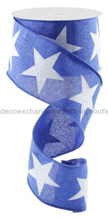 2.5"X10Yd Bold Glitter Star On Royal Royal Blue/White RG0166325 - DecoExchange