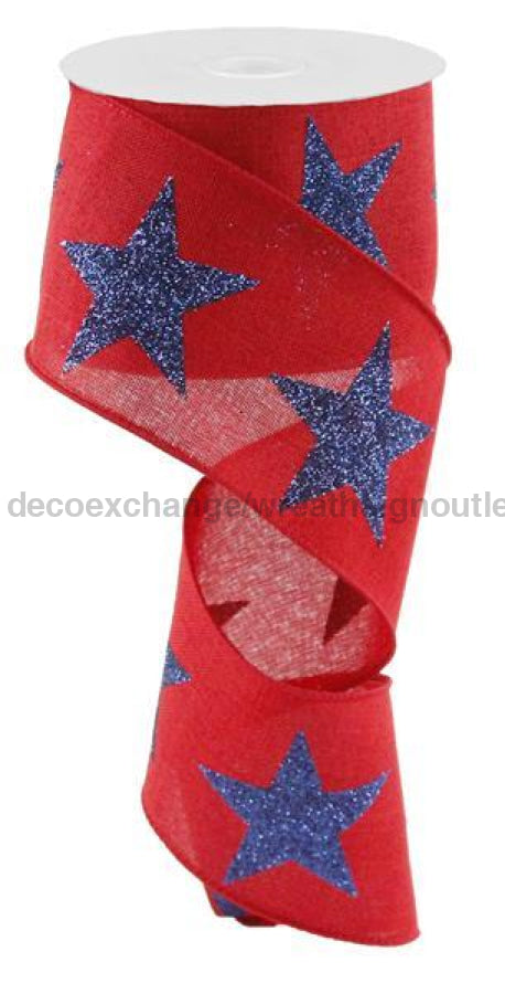 2.5"X10Yd Bold Star On Royal Red/Navy Blue RG0166524 - DecoExchange
