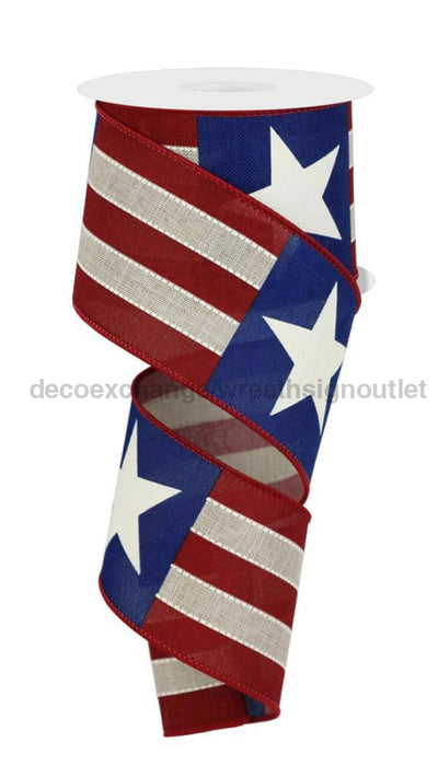 2.5’’X10Yd Bold Star Stripes/Royal Lt Nat/Dk Red/Navy/Ivory RGE163918 Ribbon