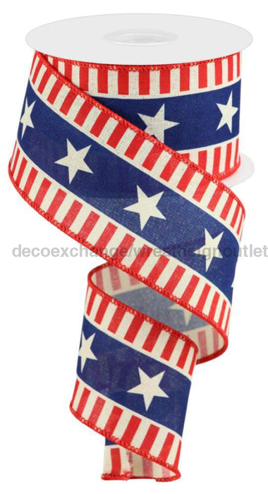 2.5’’X10Yd Bold Stars/Stripes/Royal Cream/Red/Blue RGC1153C2 Ribbon