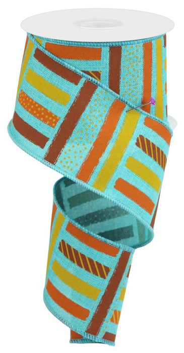 2.5"X10Yd Brush Stroke Stripes/Royal Light Teal/Dark Orange/Mustard/Brown RGC1315F3 - DecoExchange