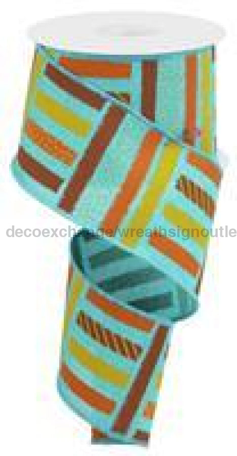 2.5"X10Yd Brush Stroke Stripes/Royal Lt Teal/Dk Org/Mstd/Brn RGC1315F3 - DecoExchange