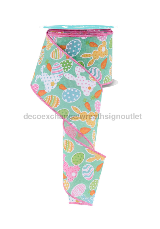 2.5’’X10Yd Bunny/Carrot/Egg Mint Green/Multi Rgf1554An Ribbon