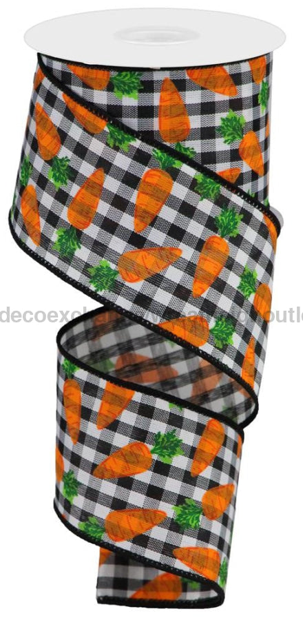 2.5"X10Yd Carrots On Gingham Check Black/White/Orange/Green RGA1591X6 - DecoExchange