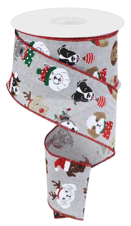 2.5"X10Yd Christmas Dogs Light Grey/Red/White/Black/Gold RGC174710 - DecoExchange