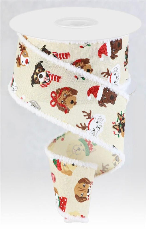 2.5"X10Yd Christmas Dogs With Drift Cream/Red/White/Black/Gold RGA8321C2 - DecoExchange