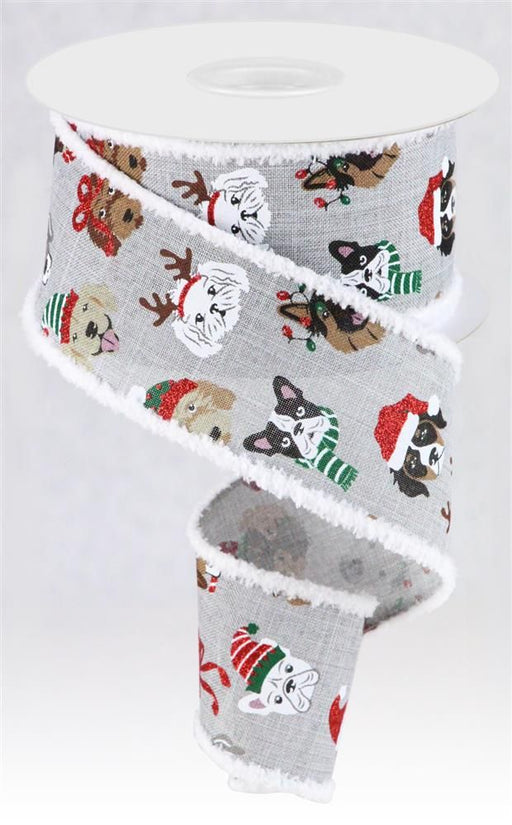 2.5"X10Yd Christmas Dogs With Drift Light Grey/Red/White/Black/Gold RGA832110 - DecoExchange
