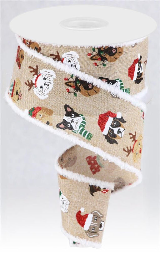 2.5"X10Yd Christmas Dogs With Drift Light Tan/Red/White/Black/Gold RGA8321NE - DecoExchange