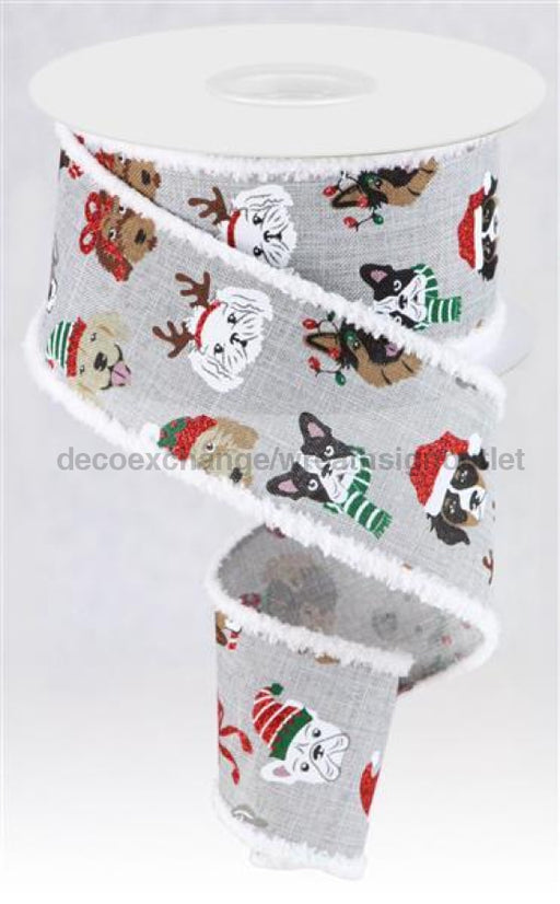 2.5X10Yd Christmas Dogs W/Drift Lt Grey/Red/Wht/Blk/Gld Rga832110 Ribbon