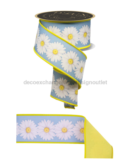 2.5’’X10Yd Daisies/Fused Smoke Blue/Yellow/White LX102727 Ribbon