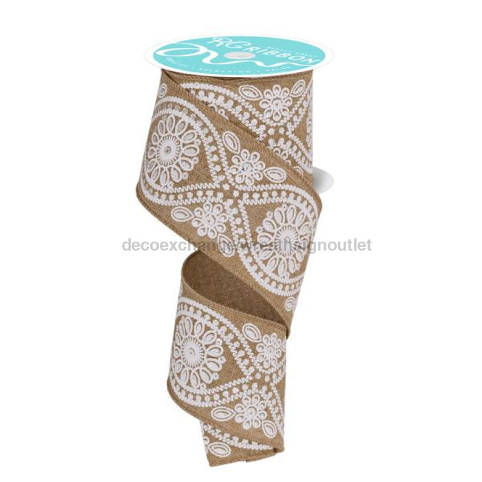 2.5X10Yd Deluxe Wavy Floral/Royal Lt Beige/White Rgf1297Xr Ribbon